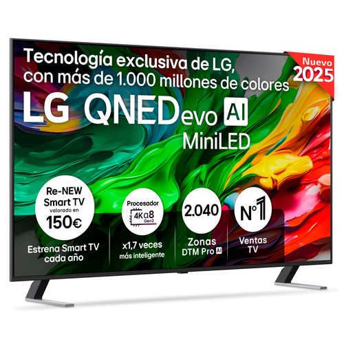 Televisión 165,1 cm (65") LG QNED-MINILED 65QNED85A6C 4K WEBOS25, Smart TV, con inteligencia artificial, pantalla QNED evo MiniLED ,4 HDMI, 2 USB, HDR, HDR10, Bluetooth, color negro.
