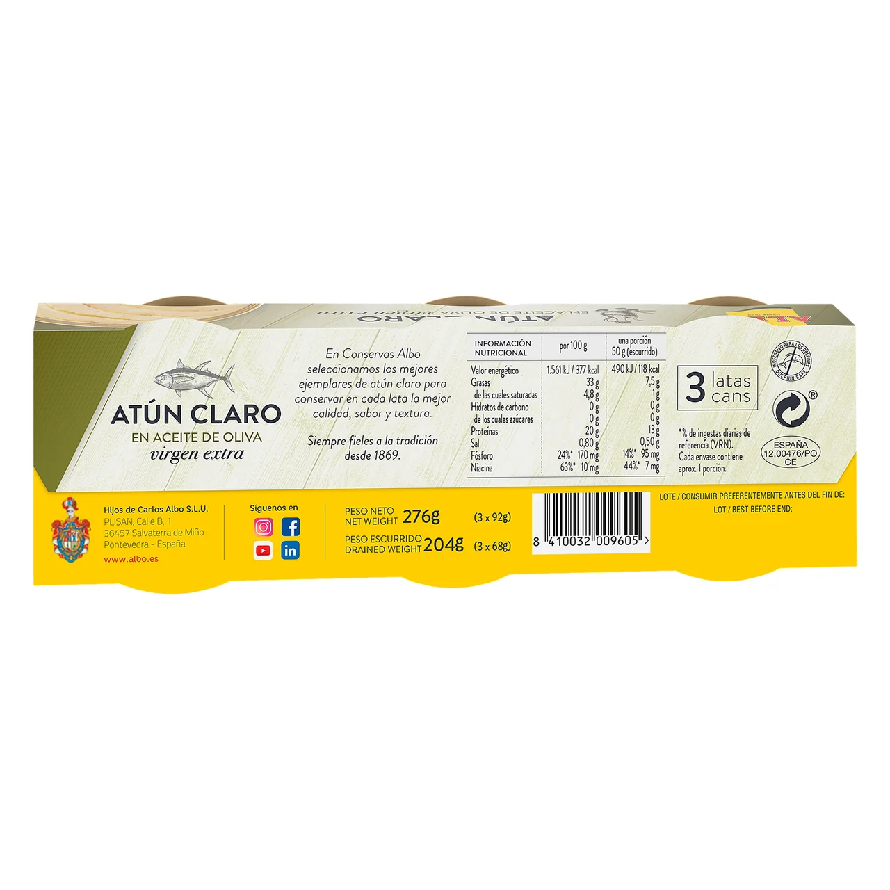 Atún claro en aceite de oliva virgen extra 68 x 3 g.