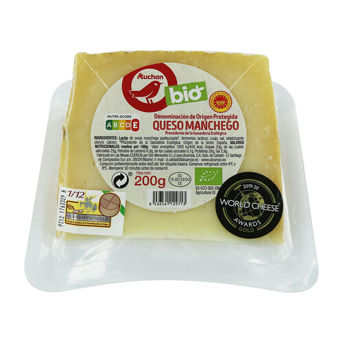 ALCAMPO ECOLÓGICO Queso de oveja curado DOP Manchego ecológico ALCAMPO ECOLÓGICO 200 g.