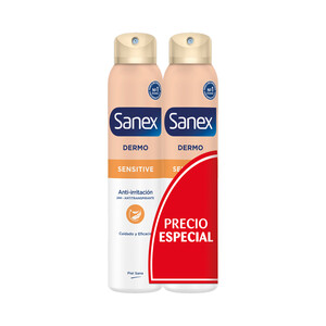 SANEX Dermo sensitive Desodorante en spray para mujer con protección anti-transpirante 24 horas 2 x 200 ml.