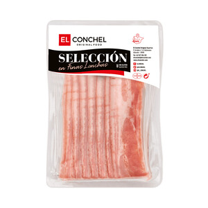 Imagen de EL CONCHEL Bacon elaborado sin gluten y cortado en finas lonchas EL CONCHEL Selección 100 g.