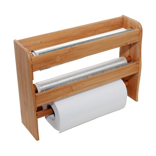 Portarrollos de cocina triple fabricado en madera de bambú INALSA.