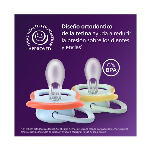AVENT Ultra air de Philips Chupetes de 0 a 6 meses, con tetina con diseño ortodóntico 2 uds.