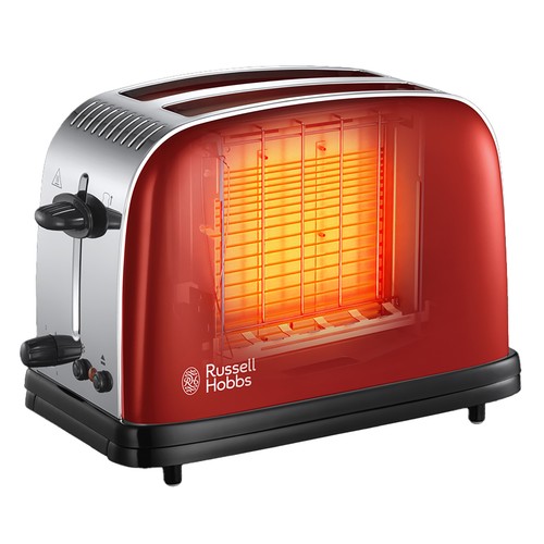 Tostador RUSSELL HOBBS Flame red 23330-56, 2 ranuras, 1670W, termostato, bandeja recogemigas, calienta panecillos.