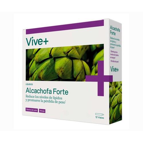 VIVE+ SALUD Y VIDA Complemento alimenticio con edulcorante VIVE PLUS ALCACHOFA FORTE+ 85 gr. (12 viales)
