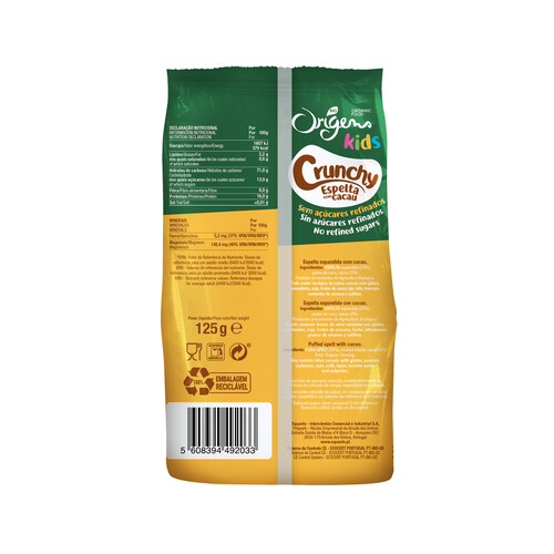 ORIGENS Cereales (crunchys) infantiles con cacao ecológicos ORIGENS KIDS 125 g.