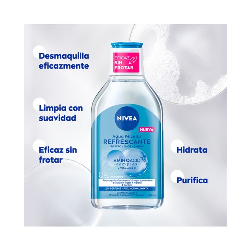 NIVEA Micell air Agua micelar desmaquilladora de rostro y ojos, para pieles normales a mixtas 400 ml.