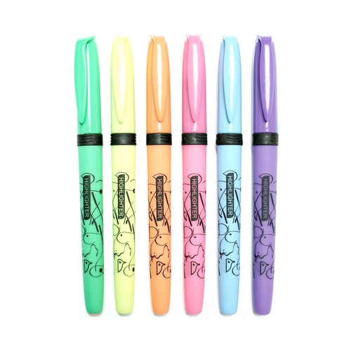 Set 6 subrayadores pastel con grip. ALCAMPO