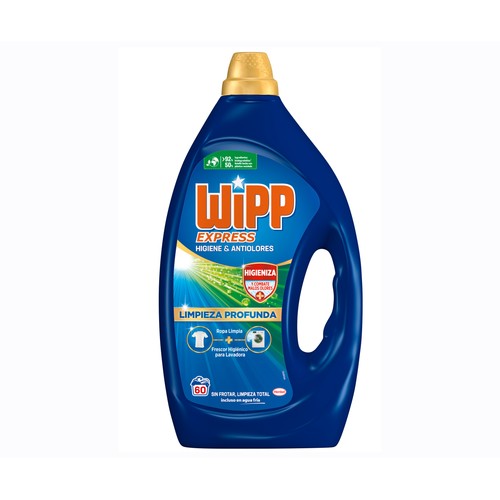 WIPP EXPRESS Detergente líquido express gel anti-olores 60 dosis.