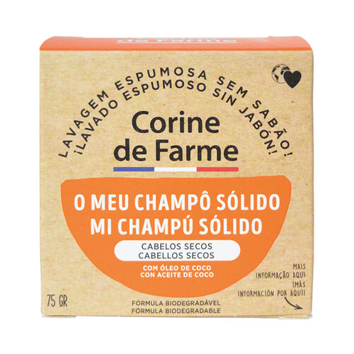 CORINE DE FARME Champú sólido con aceite de coco, para cabellos secos CORINE DE FARME 75 g.