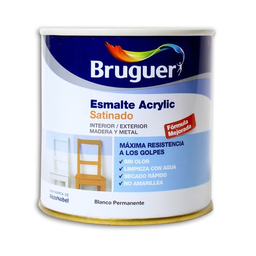 Bote de 0.25l. de esmalte acrílico decorativo blanco permanente satinado BRUGUER.
