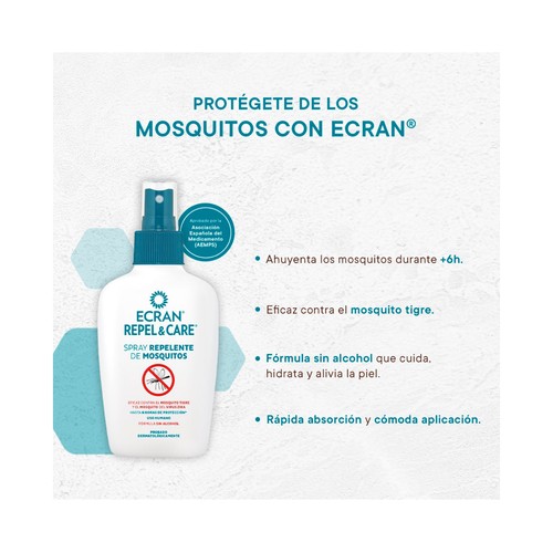 ECRAN Repel & care Spray after sun y repelente de mosquitos 100 ml.