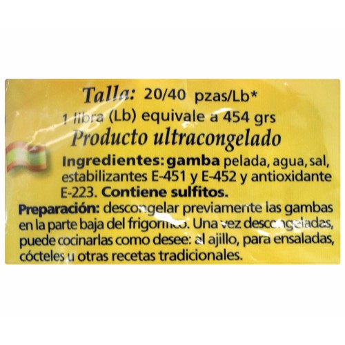 ANTONIO Y RICARDO Gambas peladas 20/40, bolsa 750 g.