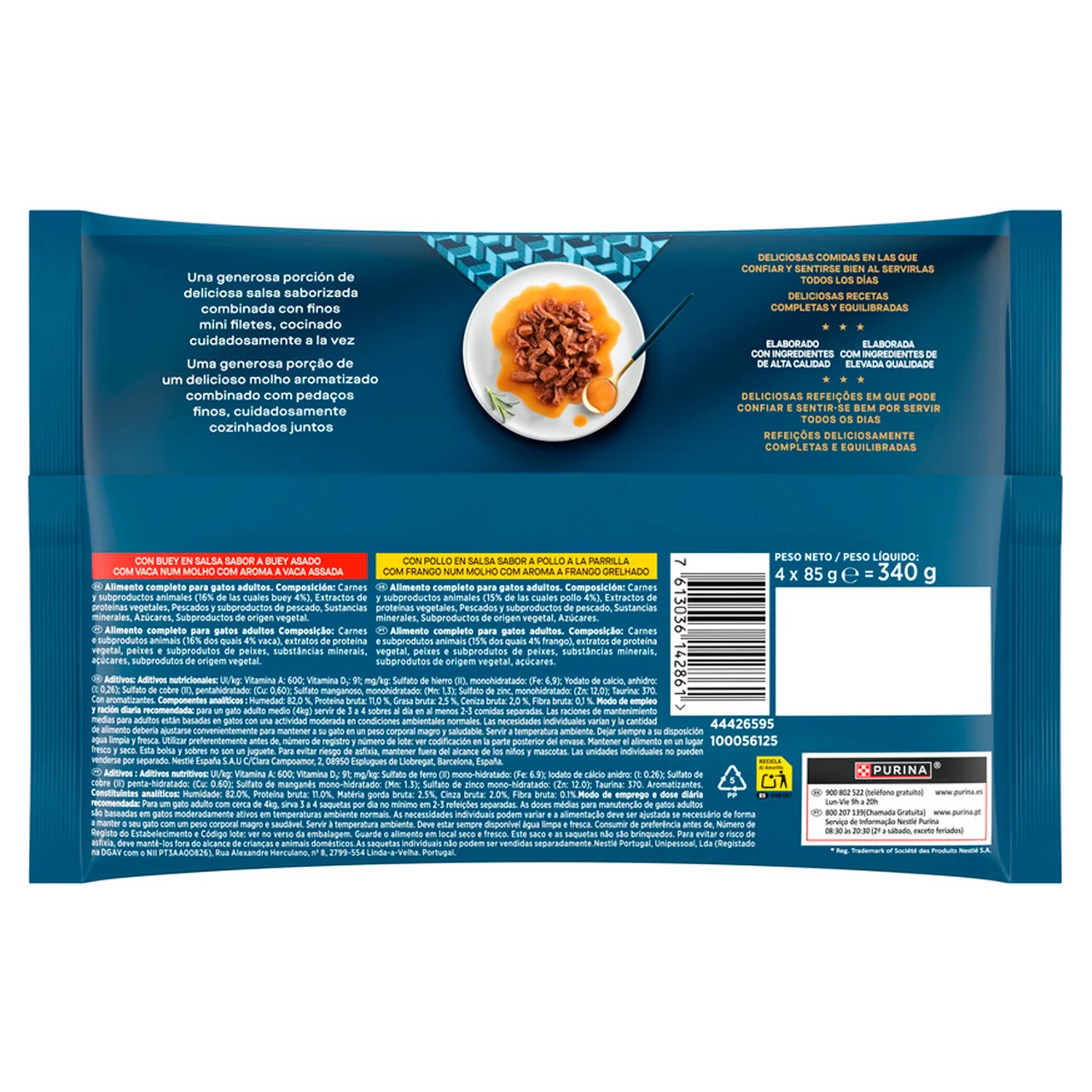 Gourmet perle Comida para gatos húmeda a base de pollo (2) o buey con salsa rosbif (2) 4 x 85 g