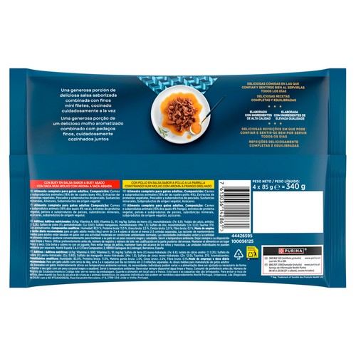 PURINA Gourmet perle Comida para gatos húmeda a base de pollo (2) o buey con salsa rosbif (2) 4 x 85 g