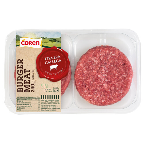 Bandeja con burger meat de ternera gallega COREN 2 x 120 g.