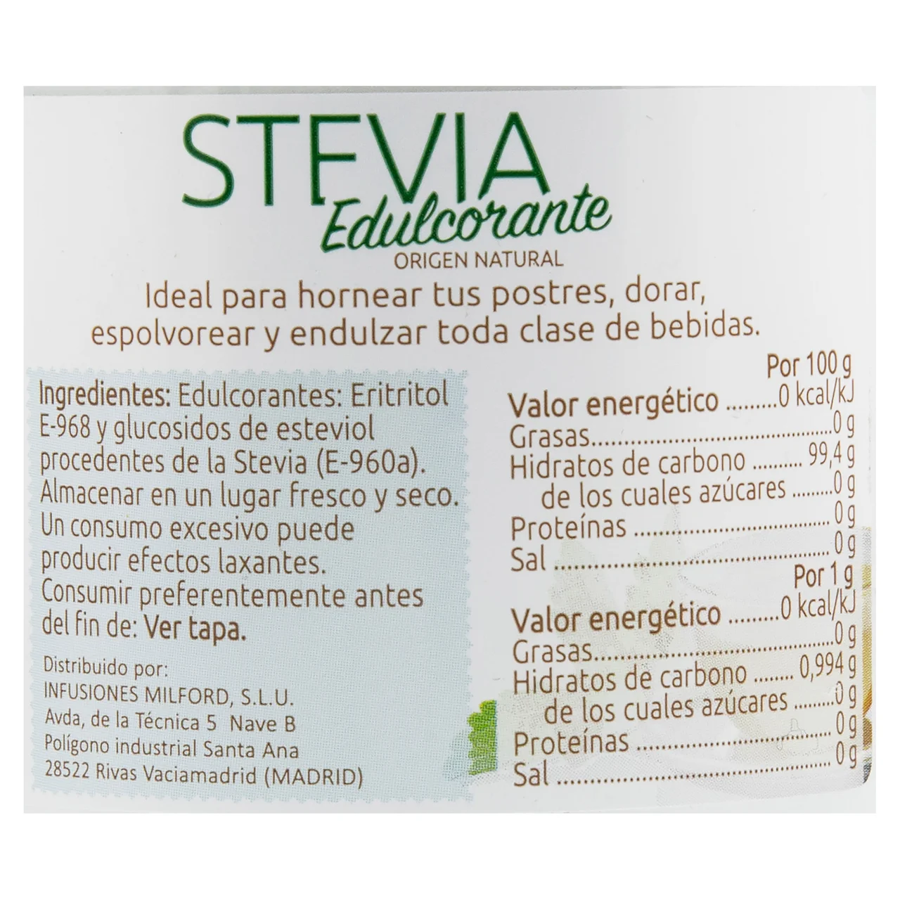 SUKALIA Stevia edulcorante en polvo, 200 g.