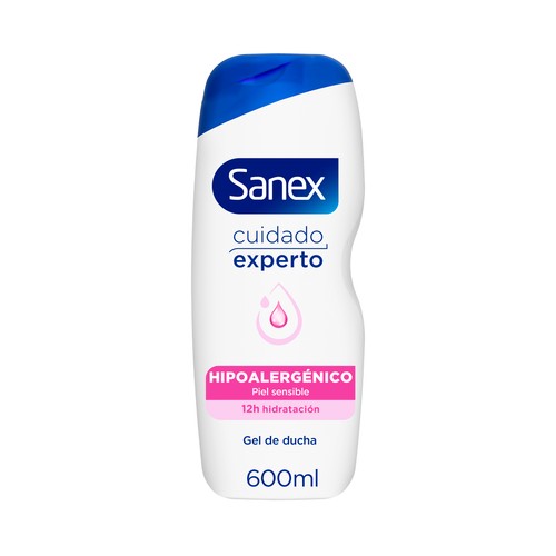 SANEX Cuidado experto Gel para ducha o baño hipoalergénico, especial pieles sensibles 600 ml.