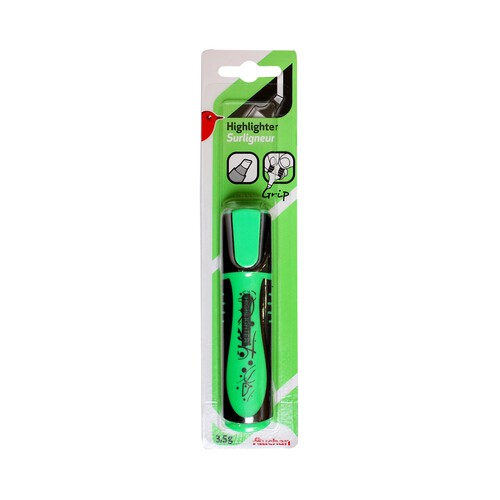 Marcador fluorescente de grip suave, punta biselada y tinta de color verde PRODUCTO ALCAMPO.