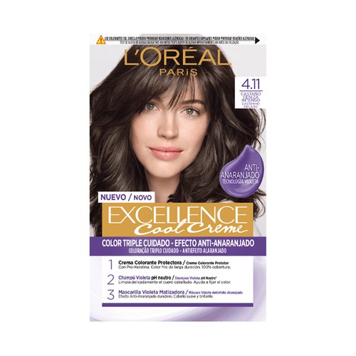 L´ORÉAL PARIS Excellence cool creme Tinte de pelo permanente tono 4.11 Castaño ceniza intenso.