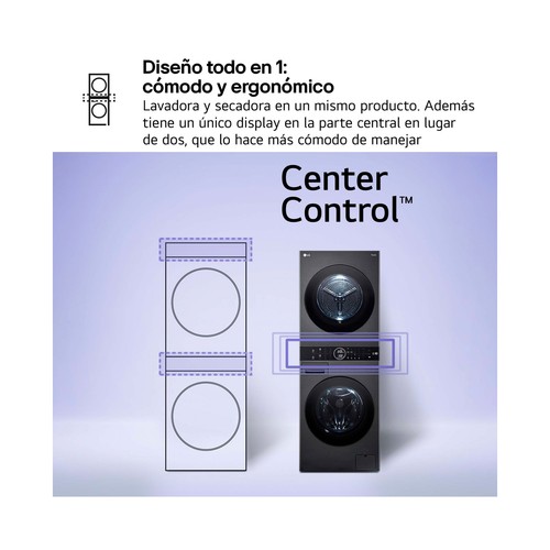 Torre de Lavadora y secadora LG WT1210BBF Inox, lavado/secado: 12KG/10KG, clasificación energética: A, 1400RPM, H: 165,5cm, A: 60cm,F: 66cm.