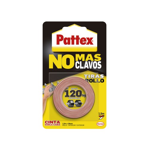 Rollo de 1.5 metros de cinta adhesiva de doble cara de 19 milímetros PATTEX No más clavos.