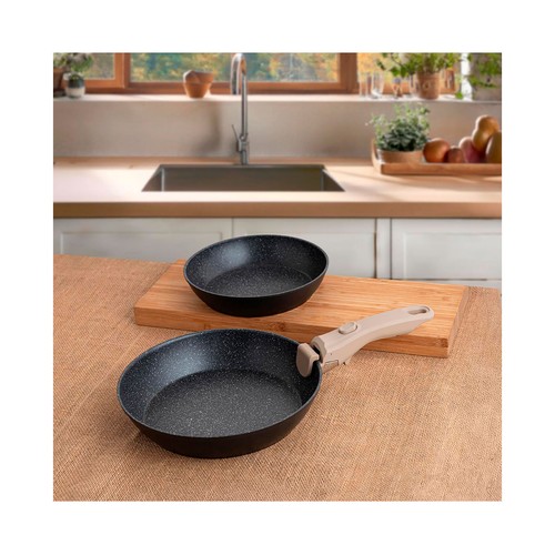 Set 2 sartenes aluminio forjado con mango desmontable 20/26cm clickchef. QUID