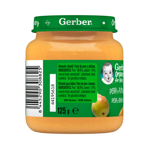 GERBER Tarrito de puré de pera y plátano ecológicos, a partir de 4 meses GERBER Organic 125 g.