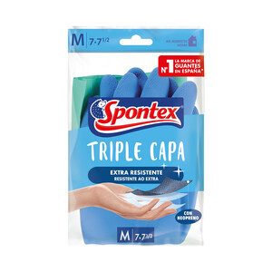 Imagen de SPONTEX Guantes de látex y algodón especial baños talla mediana triple capa 7-7 1/2 SPONTEX 1 par