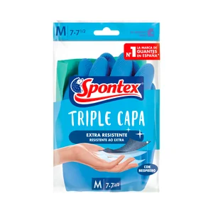 SPONTEX Guantes de látex y algodón especial baños talla mediana triple capa 7-7 1/2 SPONTEX 1 par