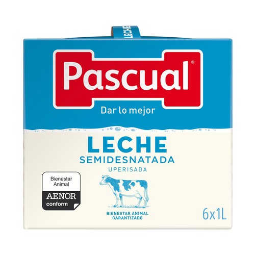 Leche semidesnatada procedente de animales con bienestar garantizado PASCUAL 6 x 1l.