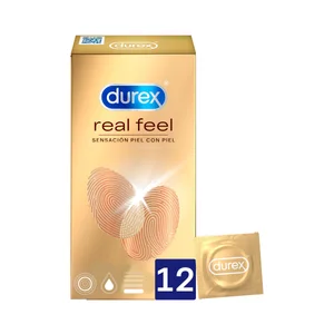 DUREX Preservativos lubricados para una sensación de contacto piel con piel DUREX Real feel 12 uds