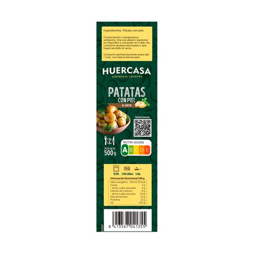 HUERCASA Patata con piel cocida al vapor 500 g.