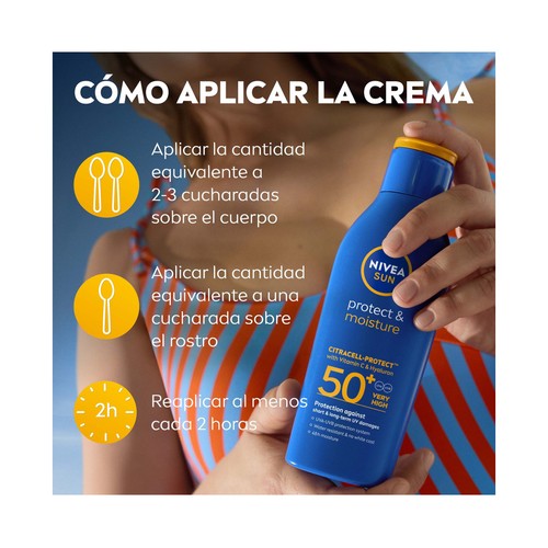 NIVEA Sun protege & hidrata Loción (portector) solar hidratante con FPS 50 (muy alto) 200 ml.