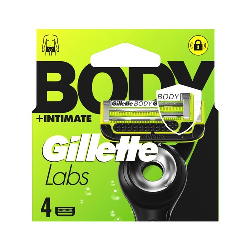 GILLETTE Labs body + intimate Recambio de maquinilla para cuerpo y zona íntima masculina 4 uds.