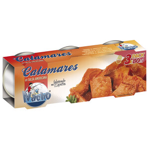 NACHO Calamares en salsa americana, elaborados en España NACHO 3 x 80 ml.
