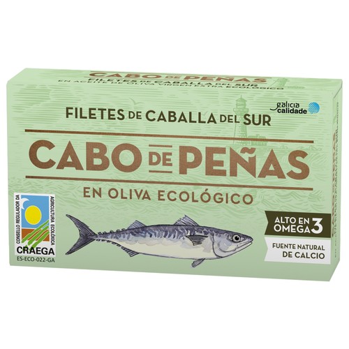 Imagen de Filete Caballa en Aceite de Oliva ecológico. CABO DE PEÑAS 53 g.