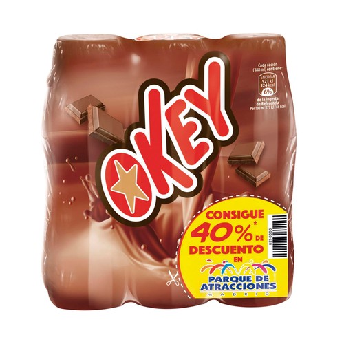 OKEY Batido esterilizado con sabor a chocolate OKEY 3 x 188 ml.