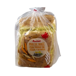 Imagen de AUCHAN Pan de molde de maíz con semillas de girasol y calabaza 400 g.