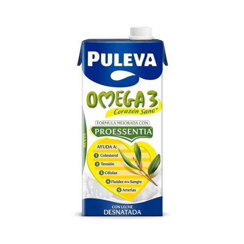 PULEVA Preparado lacteo desnatado, enriquecido con ácido oleico  Omega 3 1 l.