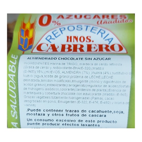 HNOS CABRERO Pasta de chocolate almendrado sin azúcar 270 g.
