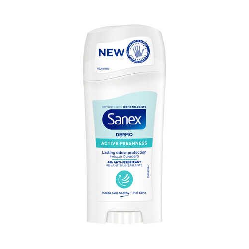 SANEX Dermo Active freshness Desodorante en stick para mujer, con protección antitranspirante hasta 48 horas 65 ml.