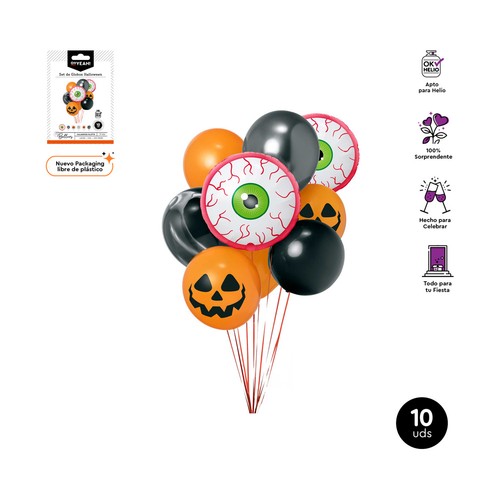 Set 10 globos foil y látex, Halloween surtido. OH YEAH