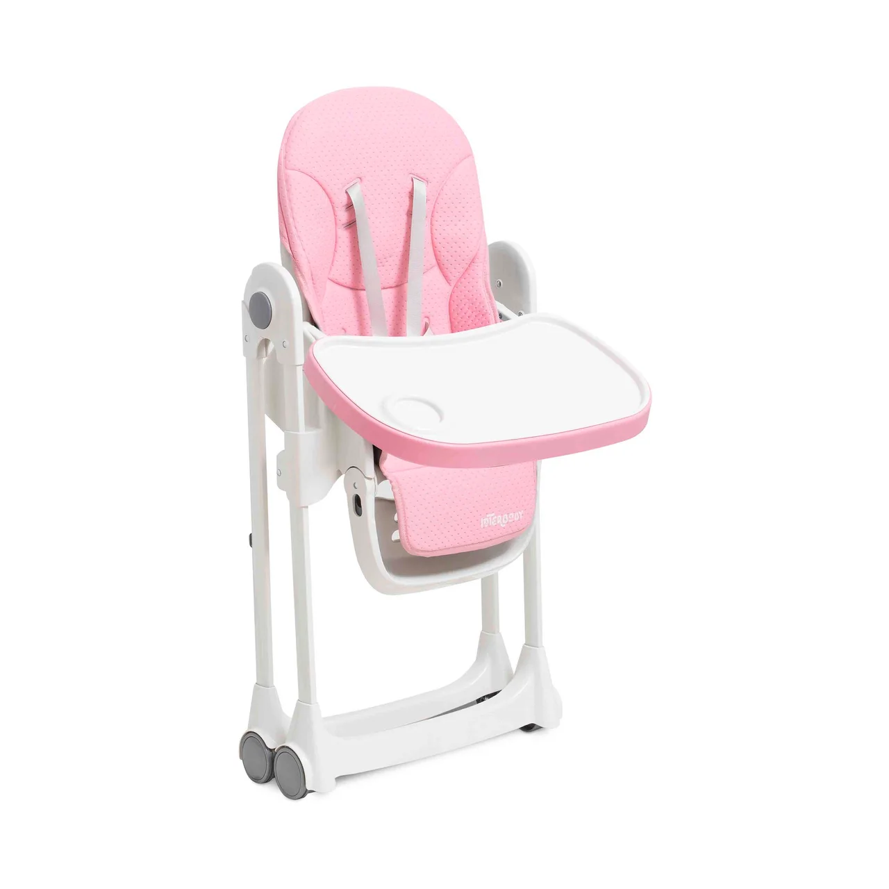Trona plegable INTERBABY regulable en 3 posiciones, arnés de 5 puntos, color rosa.