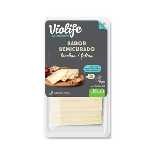 VIOLIFE Especialidad vegana con aceite de coco y vitamina B12 con sabor semicurado, cortada en lonchas VIOLIFE 200 g.