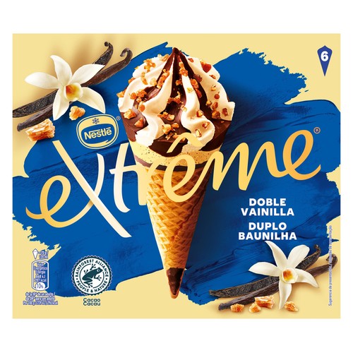 EXTRÈME de Nestlé Cono de helado de vainilla y chocolate con trocitos de almendras 6 x 120 ml.