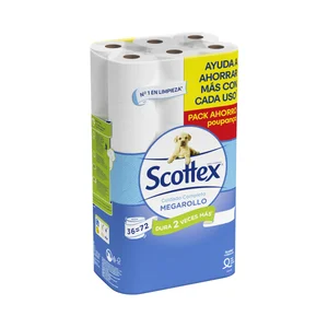 SCOTTEX Megarrollo Papel higiénico que dura 2 veces más 36 rollos.