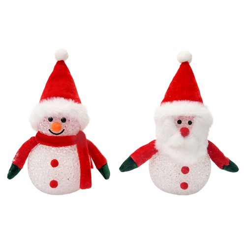 Muñeco de nieve/Papá Noel de 17cm, 1Led a pilas incluidas, cambia de color modelos surtidos, ACTUEL
