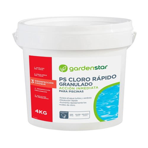 PS Cloro rápido granulado 4kg para piscinas. GARDEN STAR