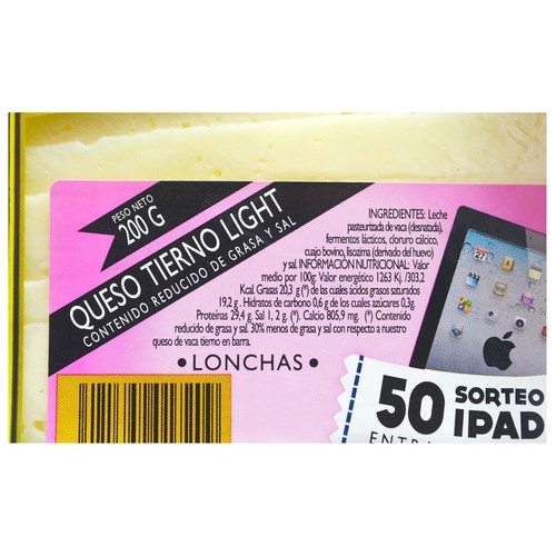LOS CAMEROS Queso en lonchas tierno light LOS CAMEROS 200 g.